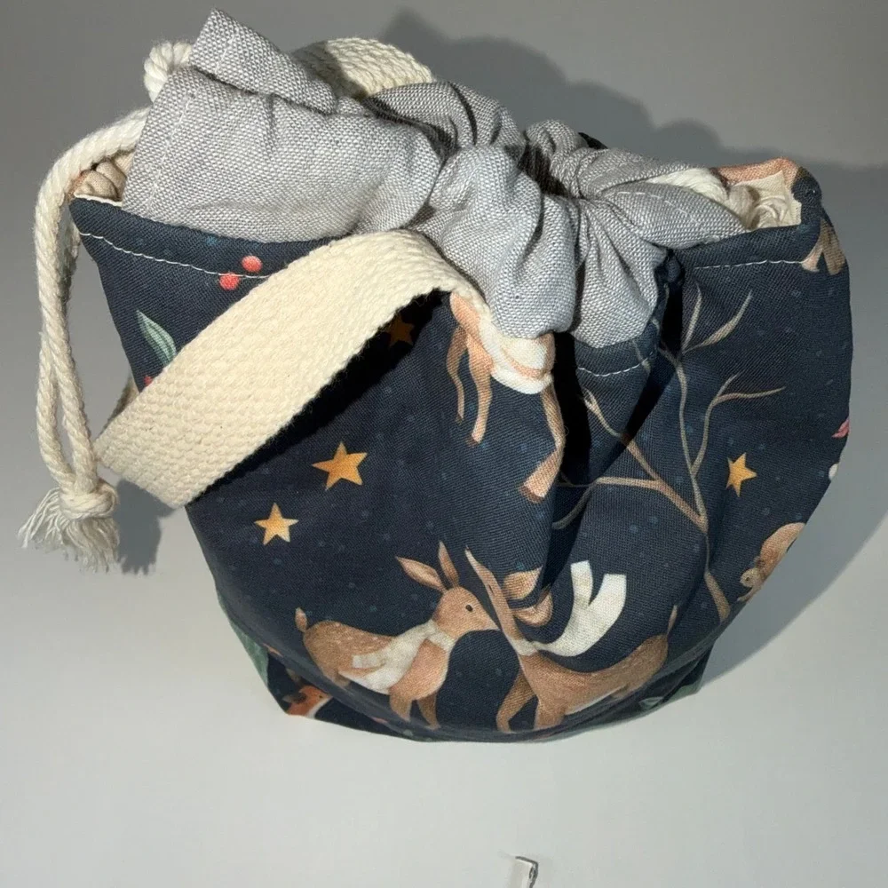 Longview Creations Project Bag Small Navy Deer Forest Animals Knit Crochet